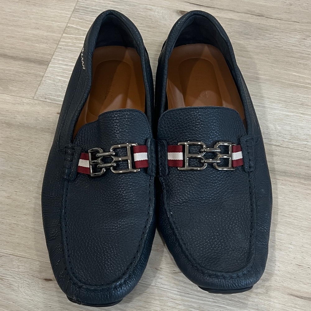 Bally Navy Leather Loafers
